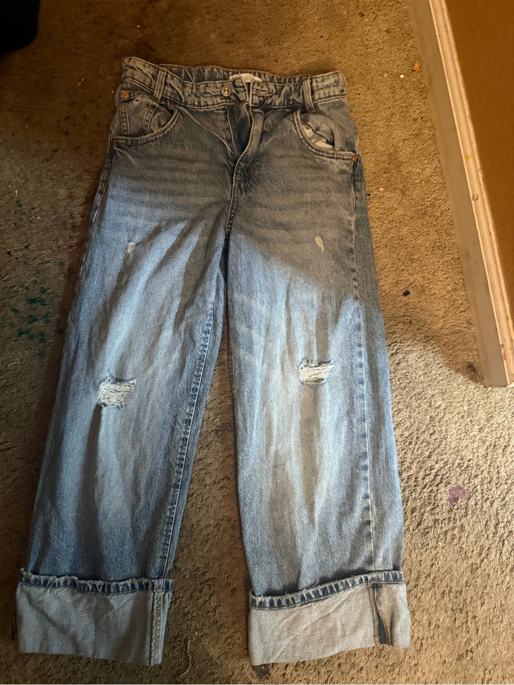 Zara Light Blue Distressed Boyfriend Jeans